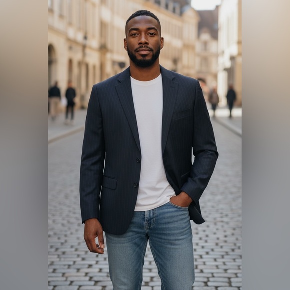 Gucci x Samuelsohn Navy Pinstripe Blazer Scabal Super 130's Wool 18
